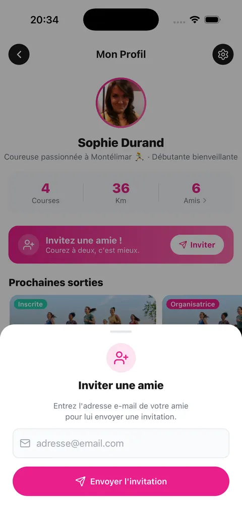 Écran d'invitation d'une amie dans Run Pink